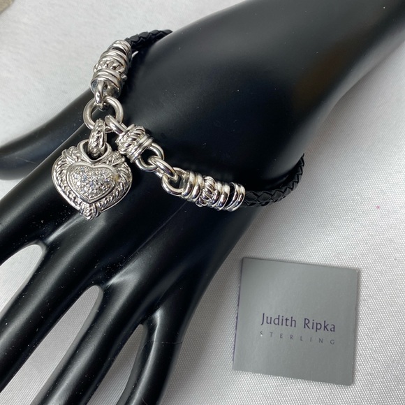 Judith Ripka Jewelry - Judith Ripka braided leather cord heart bracelet, sterling silver